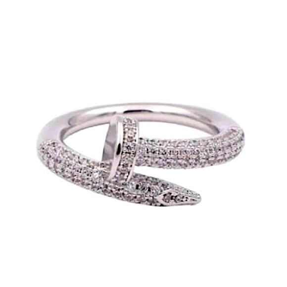 Silver Cubic Zircon Nail Screw Ring - Picture 5 of 11